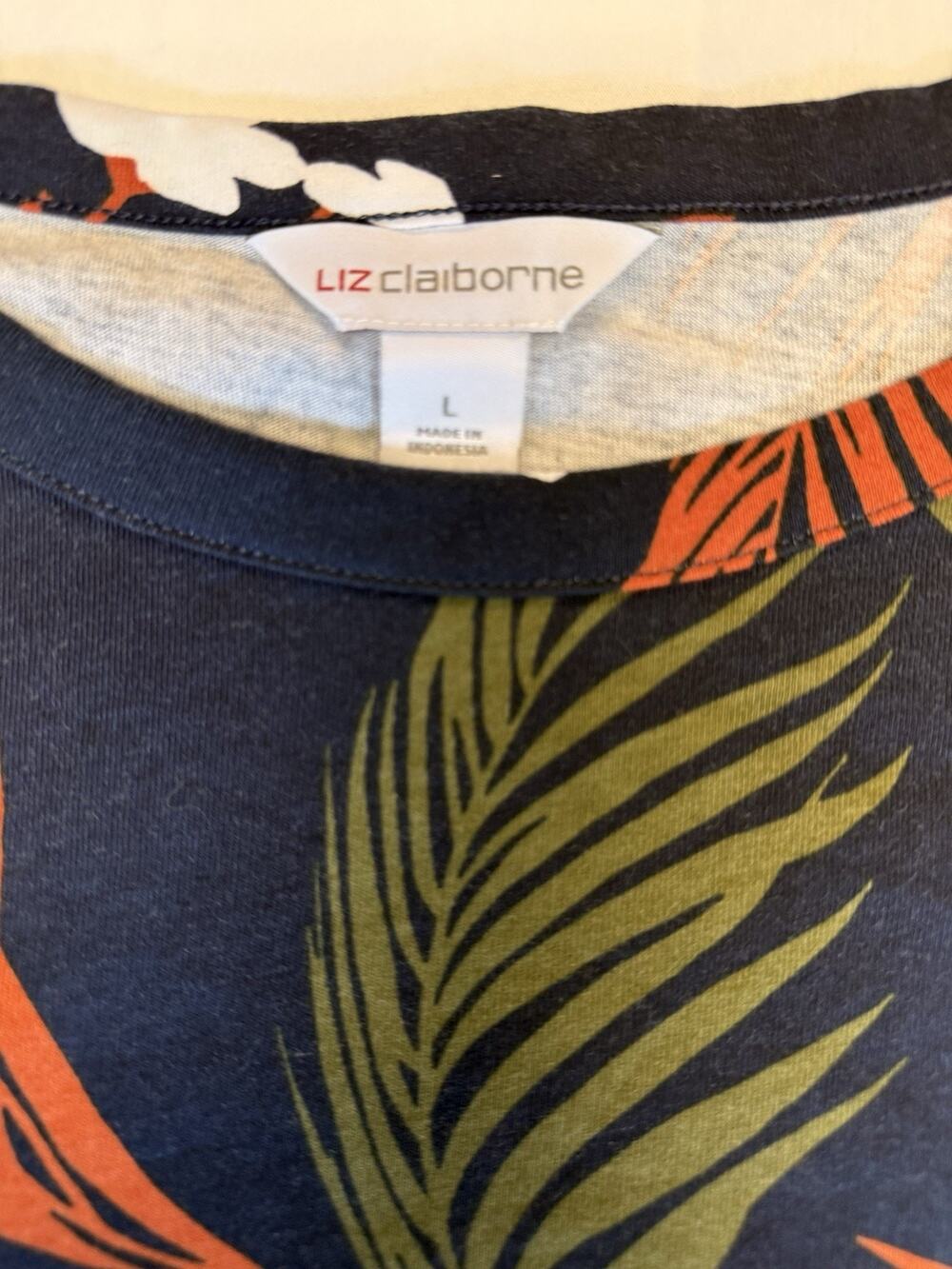 Women's Liz Claiborne Sig Tropical Top Blouse Size L Short Sleeve